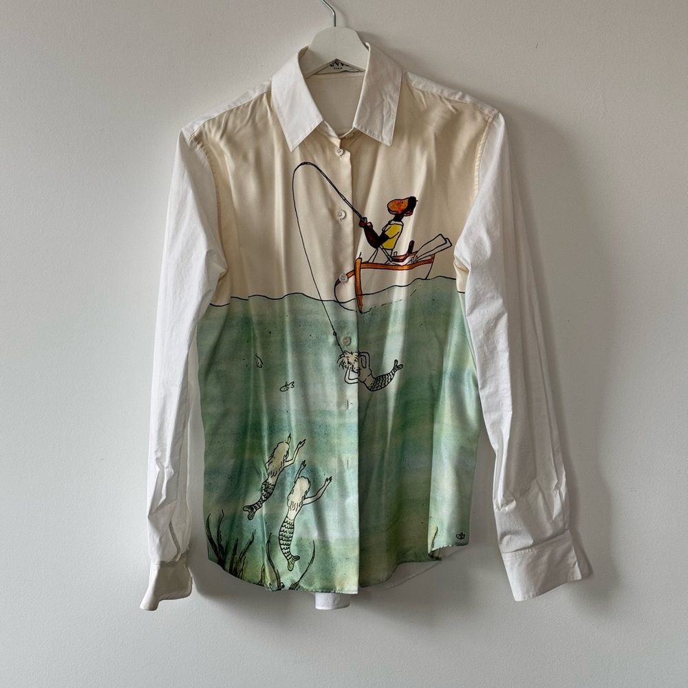 Lanvin Silk Print Shirt - monkey fishing for mermaids